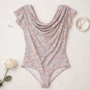 Nordstrom Blush Doodle Line Cowl Neck Bodysuit Short Sleeve Off Shoulder New 
S
